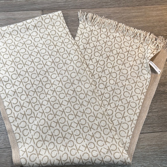 Calvin Klein Tan Monogrammed Scarf - Picture 3 of 3
